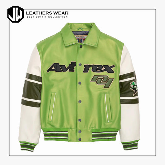 Avirex Green varsity Style jacket Leathers Wear