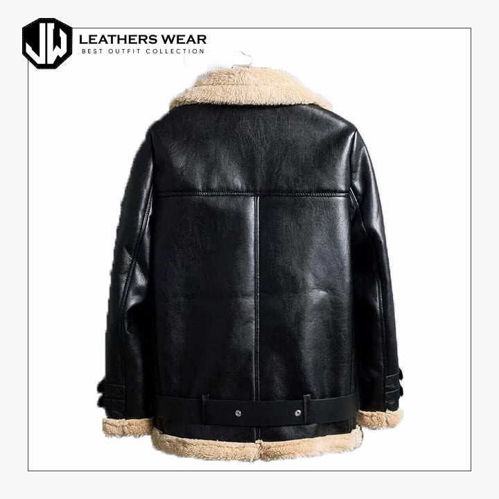Black Aviator Shearling Leather Jacket
