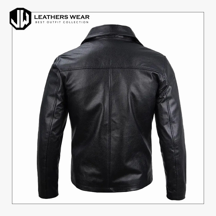 Black Cowhide Leather Jacket Men