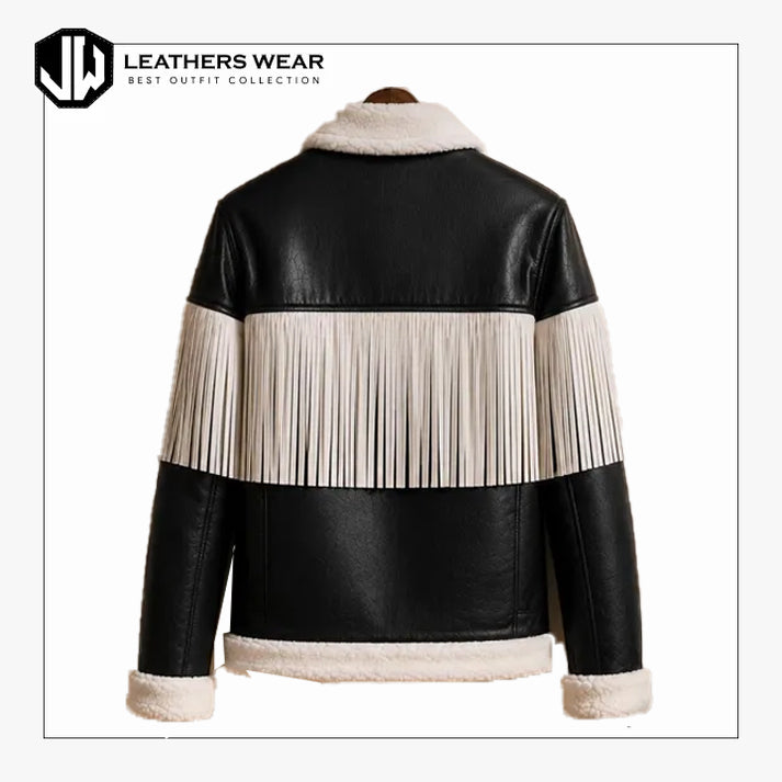 Black Fringe Leather Jacket Men