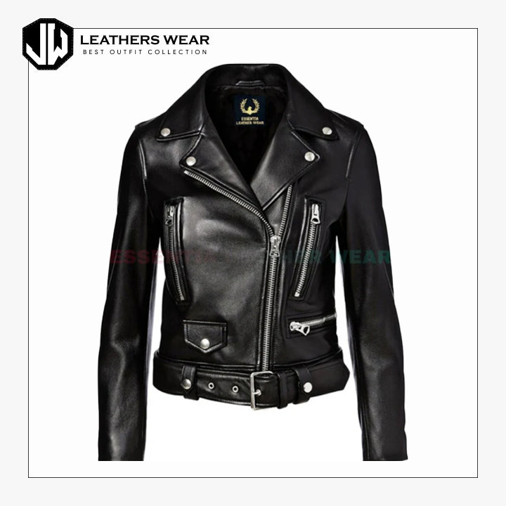 Black Leather Biker Jacket Women Leathers Wear