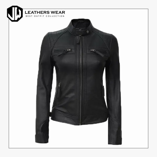Black Leather Biker Jacket Womens