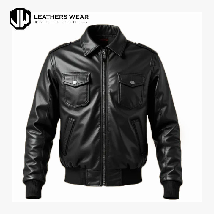 Black Leather Bomber Jacket