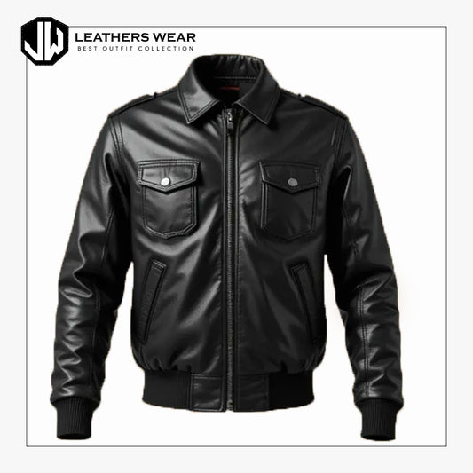 Black Leather Bomber Jacket