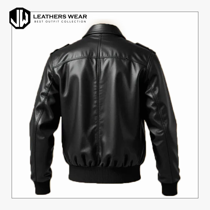 Black Leather Bomber Jacket