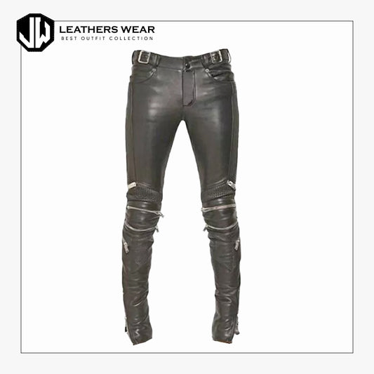 Black Leather Jeans Mens