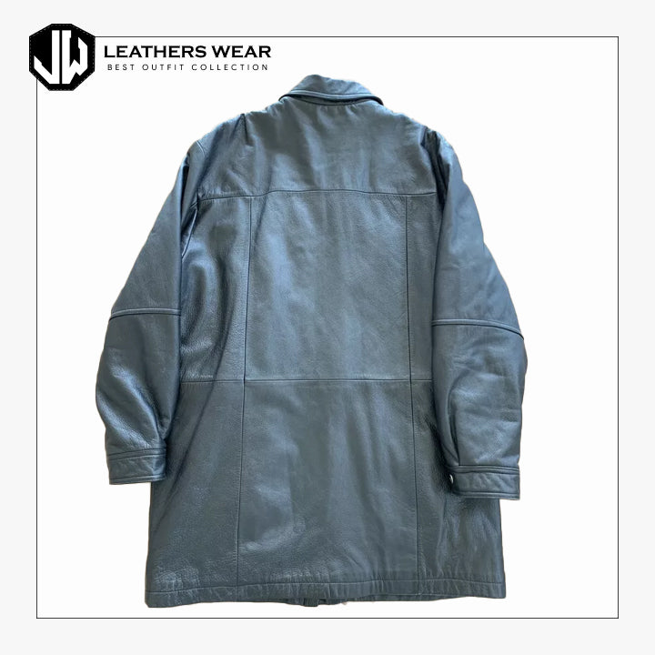 Black Leather Long Parka Jacket