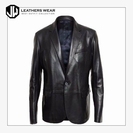Black Leather Mens Blazer Leathers Wear