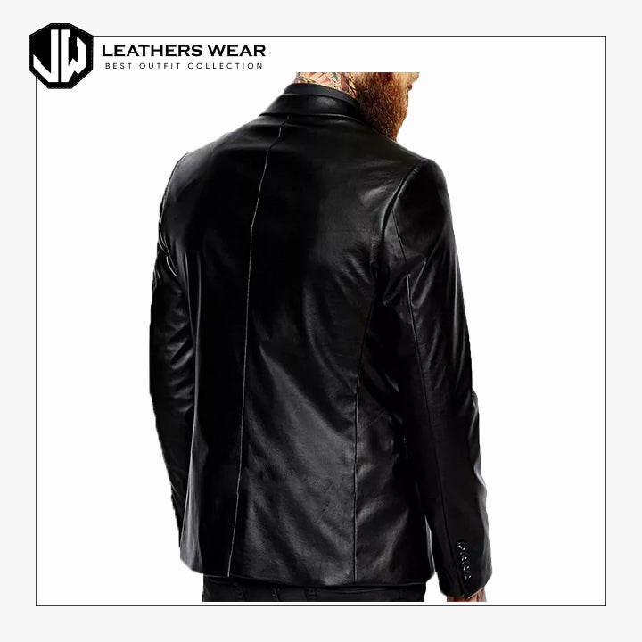 Black Leather Mens Blazer Leathers Wear