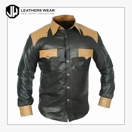 Black Leather Mens Shirt Leathers Wear