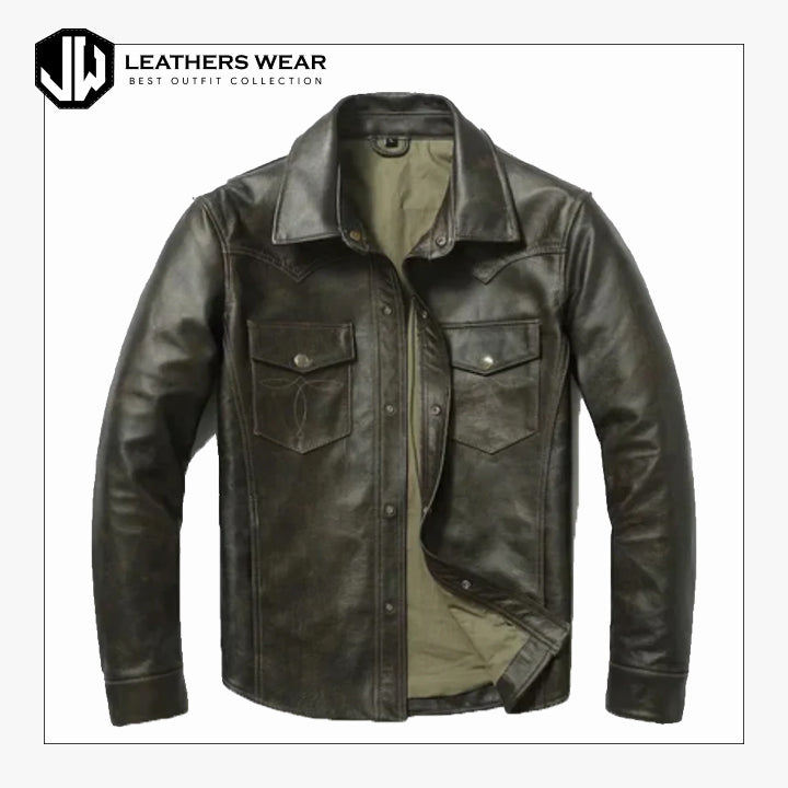 Black Leather Mens Shirt Leathers Wear