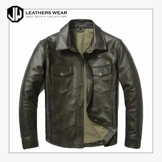 Black Leather Mens Shirt Leathers Wear