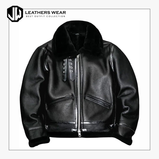 Black Leather Sherpa Jacket
