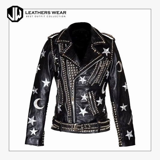 Black Leather Studded Jacket Womens Leathers Wear