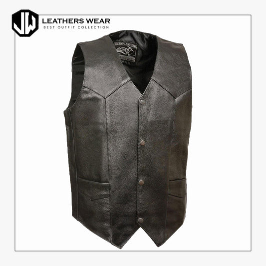 Black Leather Vest Mens Leathers Wear