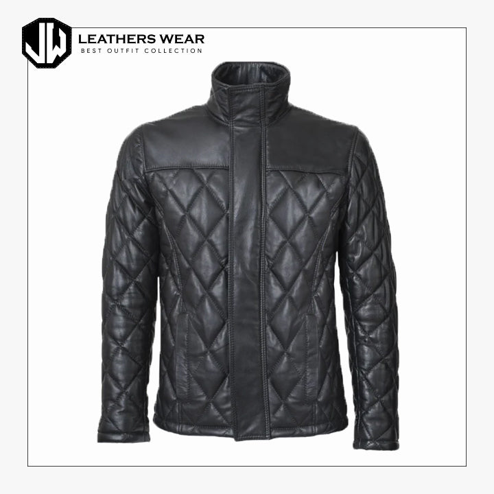 Black Leather Winter Puffer Jacket Leathers Wear
