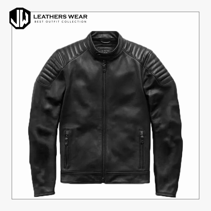Black Padded Leather Biker Jacket