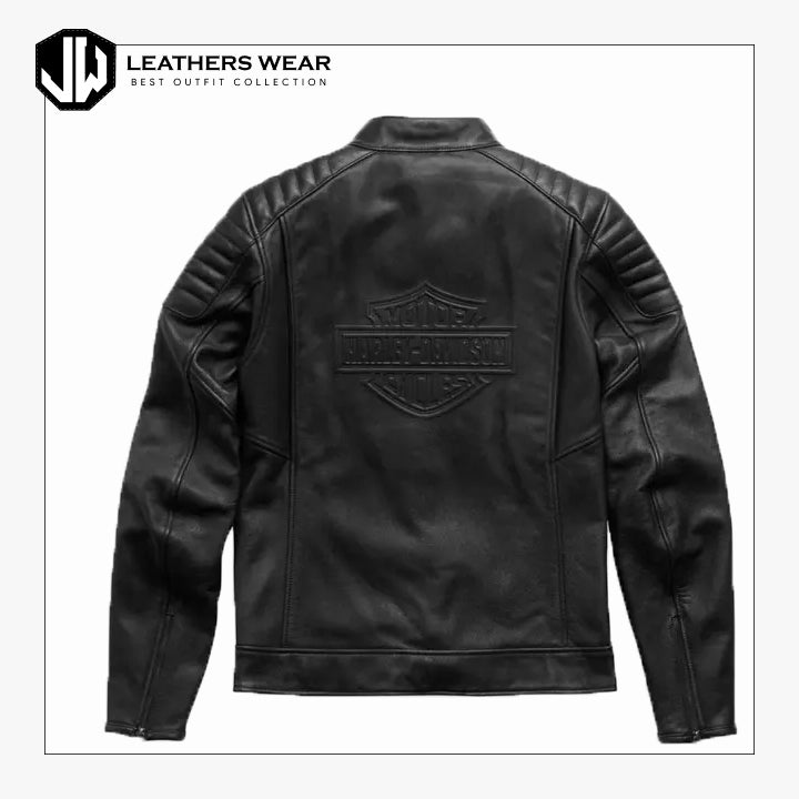 Black Padded Leather Biker Jacket