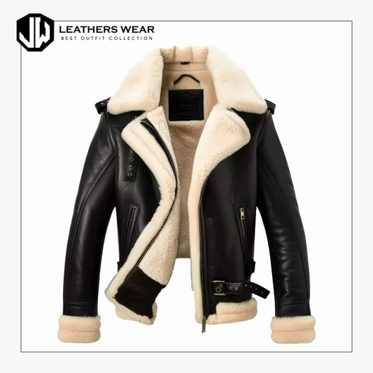 Black Shearling Bomber Jacket Leathers Wear