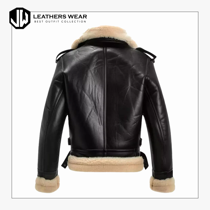 Black Shearling Bomber Jacket Leathers Wear