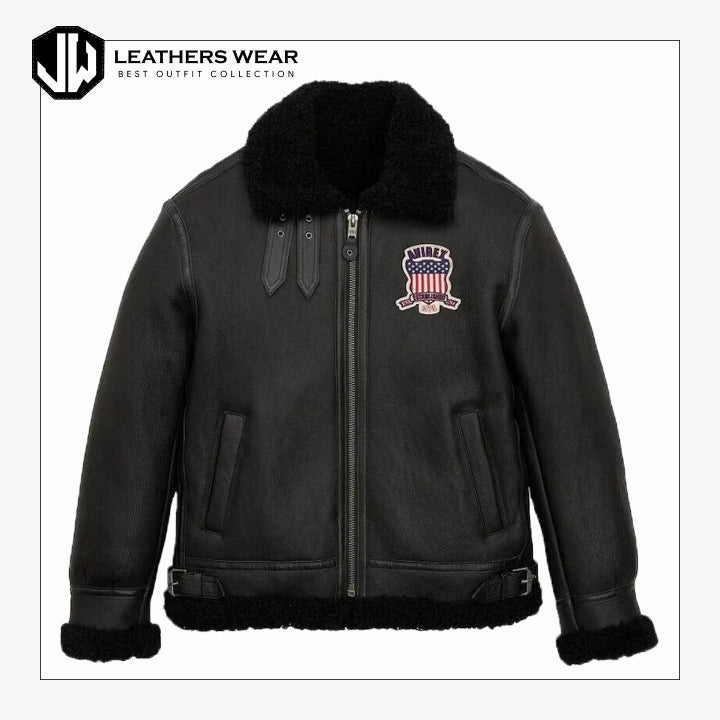 Black Shearling bomber Leather jacket Leathers Wear