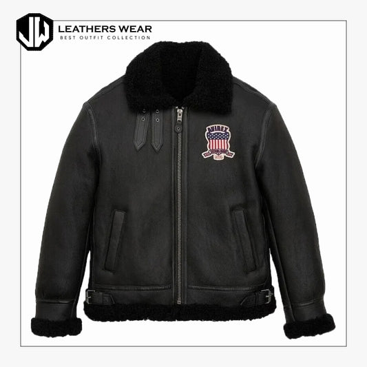 Black Shearling bomber Leather jacket Leathers Wear