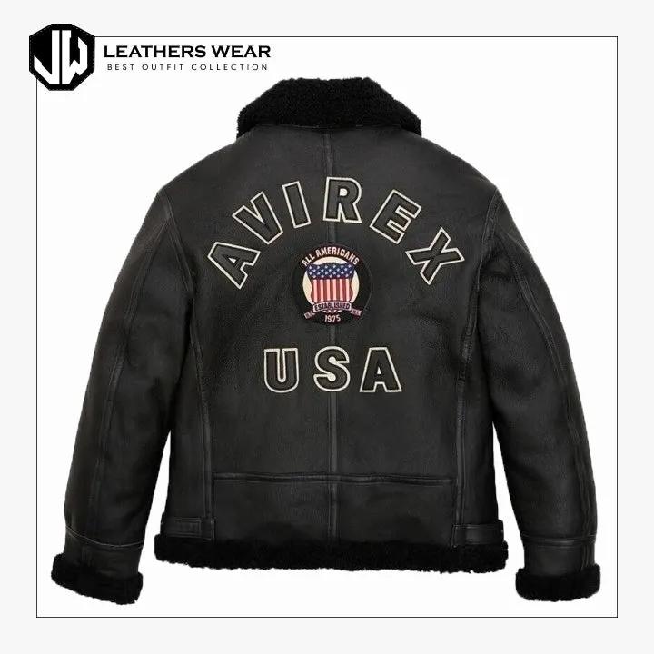 Black Shearling bomber Leather jacket Leathers Wear