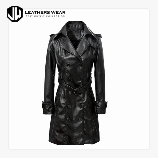 Black Trench Coat Women Leathers Wear