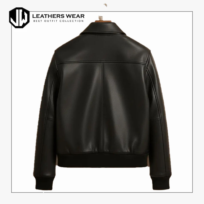 Black & White Leather Bomber Jacket