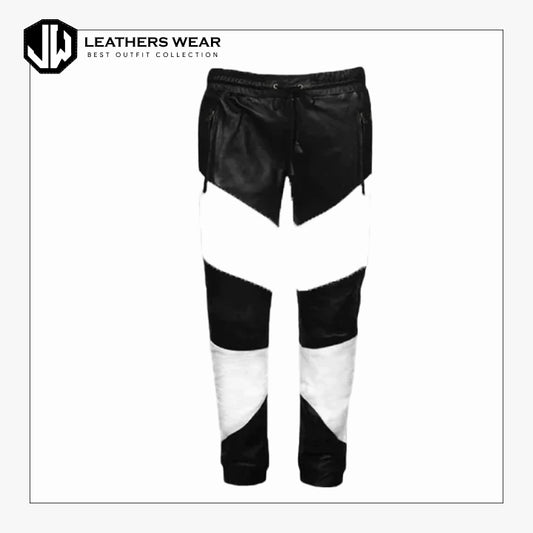 Black & White Leather Pant for Men Leathers Wear