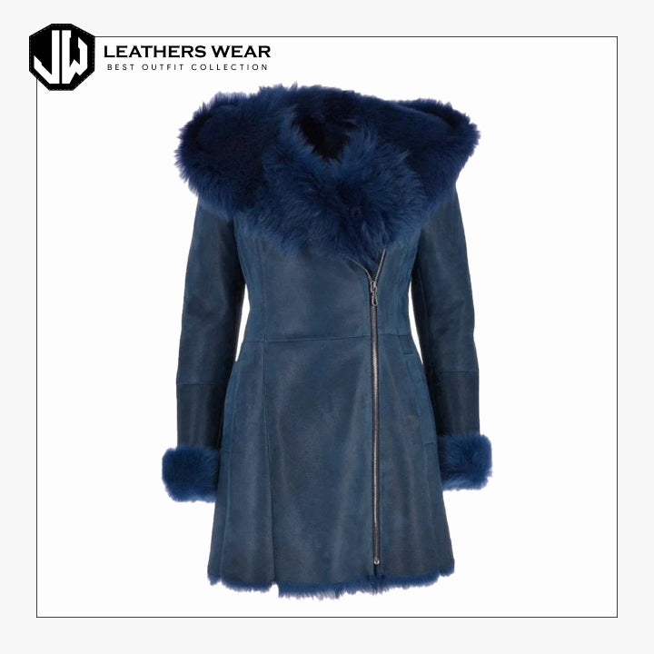 Blue Fur Hoodie Coat Leathers Wear