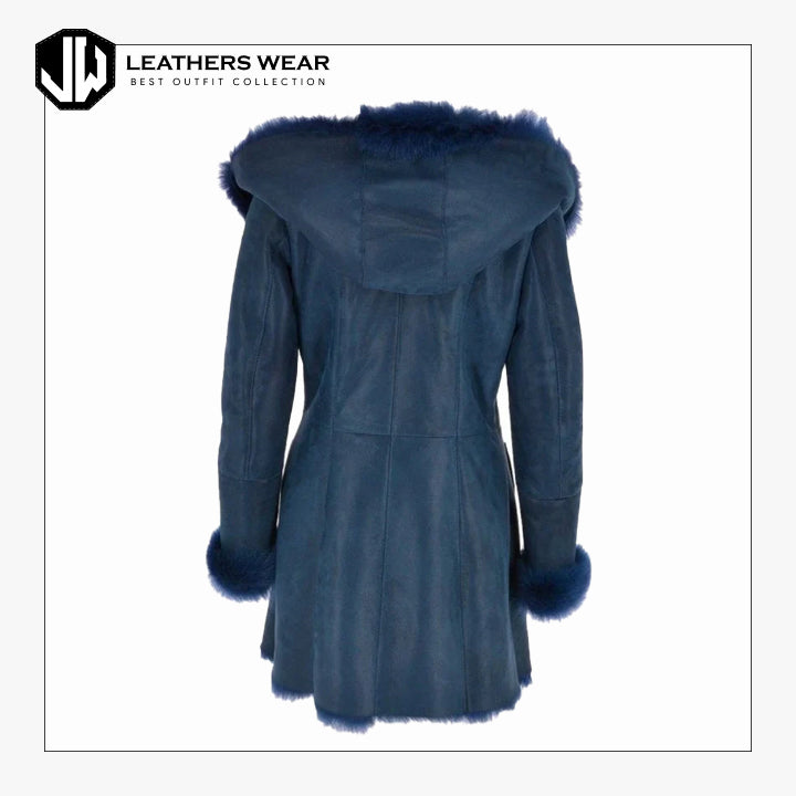 Blue Fur Hoodie Coat Leathers Wear
