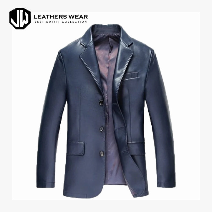 Blue Leather Blazer Mens Leathers Wear