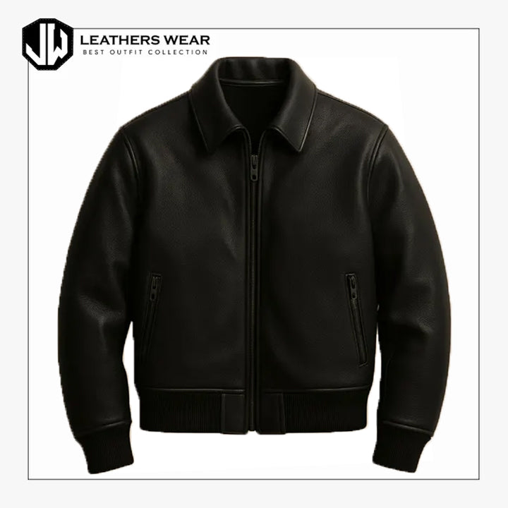 Brown Leather Bomber Jacket