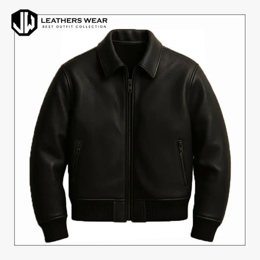 Brown Leather Bomber Jacket