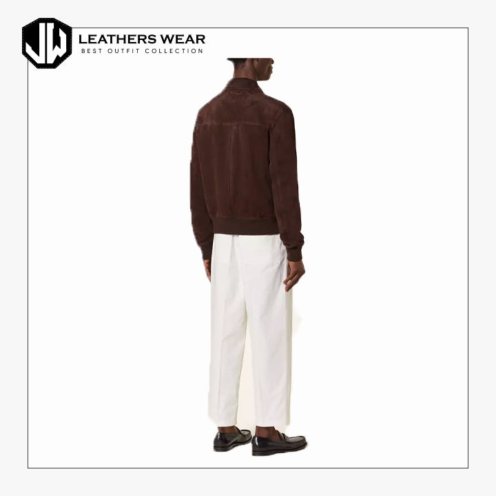 Brown Leather Jacket Men Pure Suede