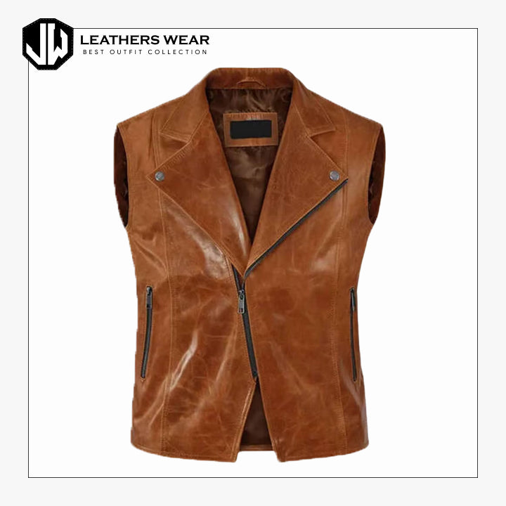 Brown Leather Motorcycle Vest