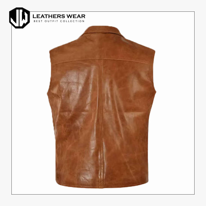 Brown Leather Motorcycle Vest