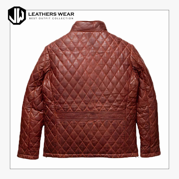Brown Leather Puffer Jacket Men