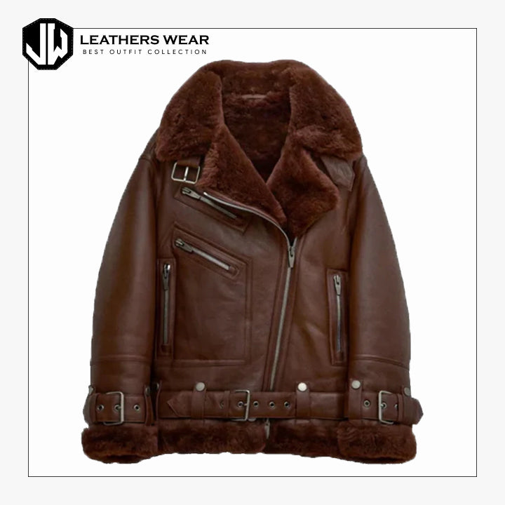 Brown Leather Shearling Jacket Leathers Wear
