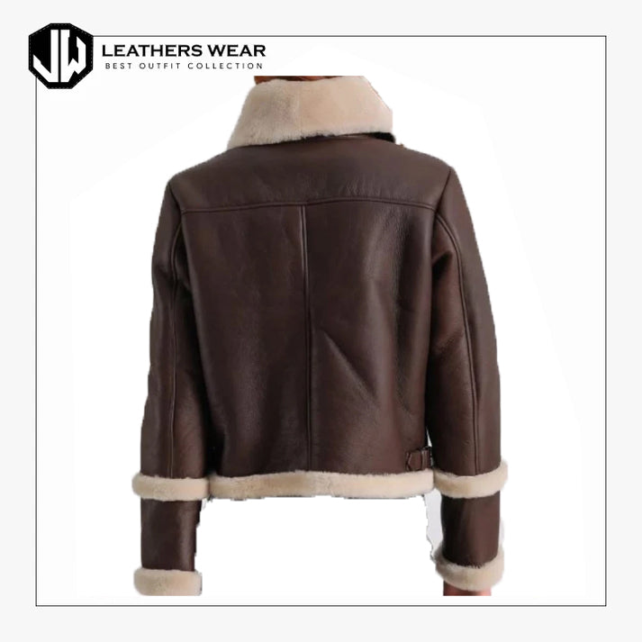 Brown Leather Shearling Jacket Womens