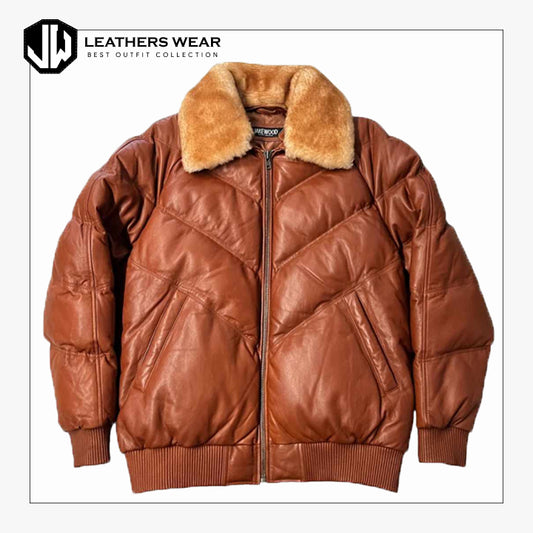 Brown V Bomber Leather Jacket Leathers Wear