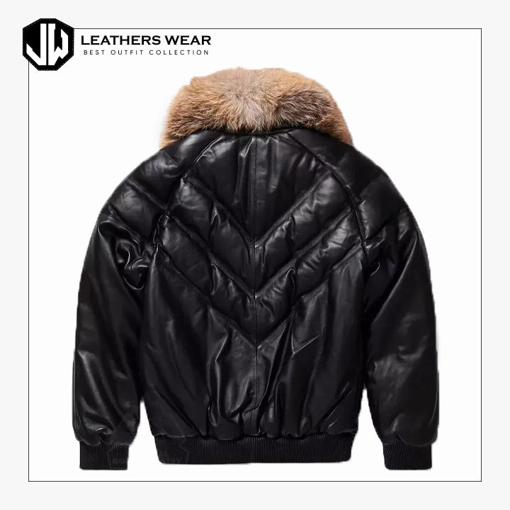 Bubble Black Real Leather Jacket