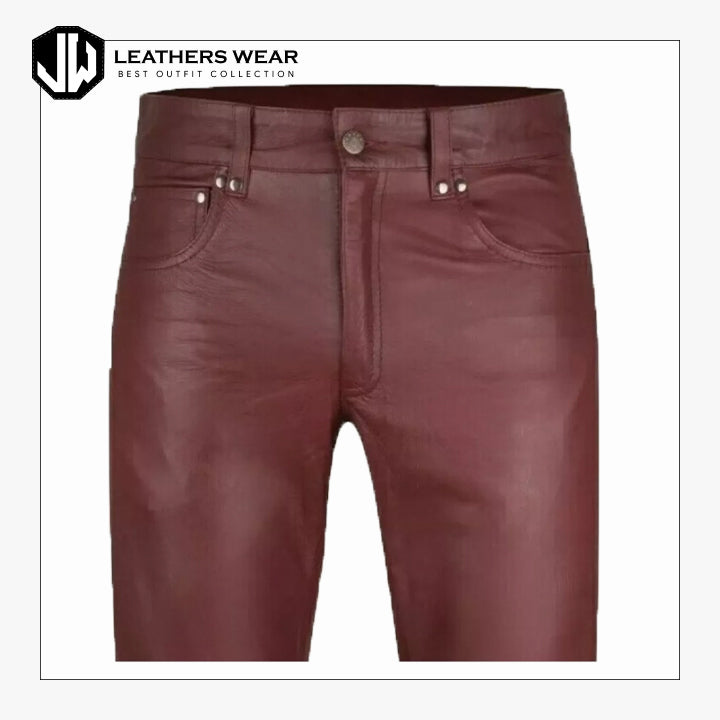 Cow Leather Shorts Burgundy