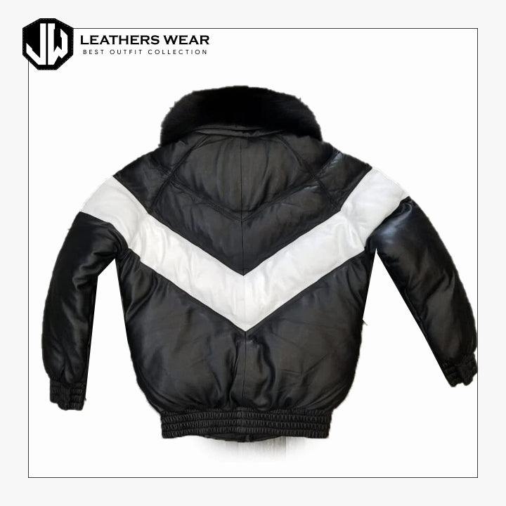 Da Rucci Mens Leather V Bomber Jacket