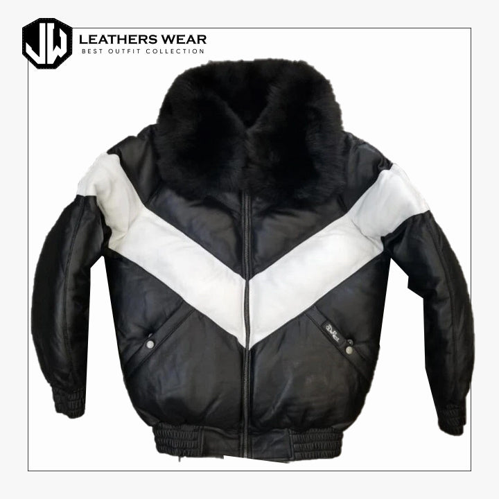 Da Rucci Mens Leather V Bomber Jacket