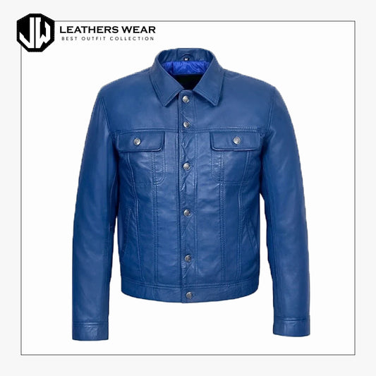 Dark Blue Trucker Jacket Leathers Wear
