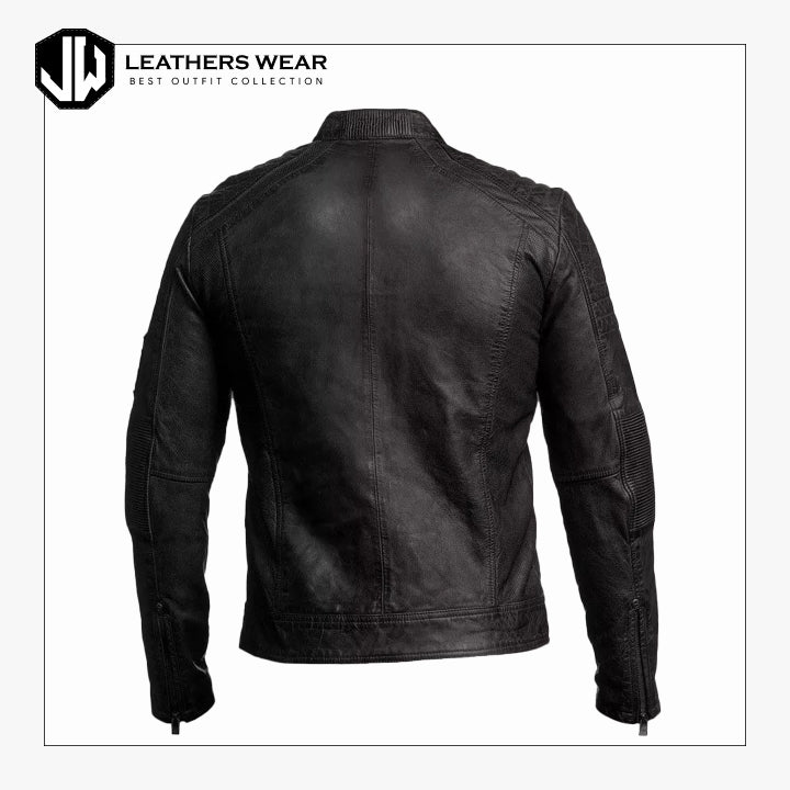 Distressed Black Real Leather Jacket