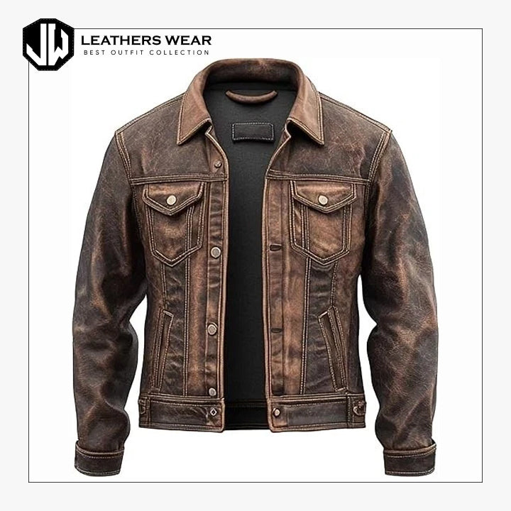 Distressed Brown Leather Jacket Mens