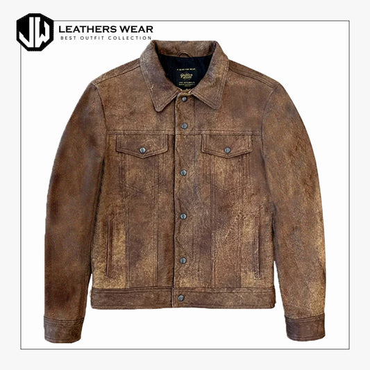 Distressed Cowhide Leather Trucker Jacket Leathers Wear